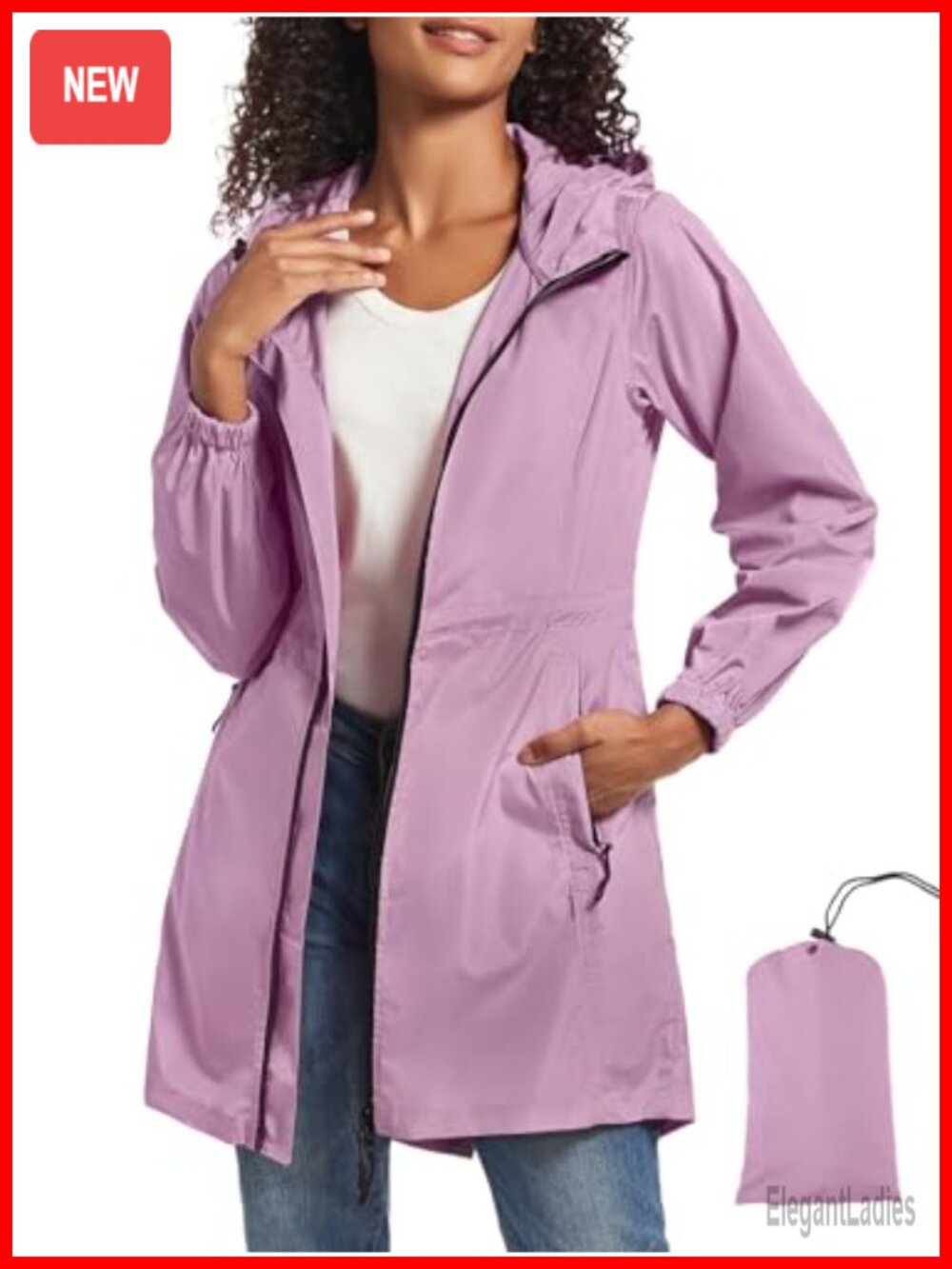 SaphiRose Women's Long Packable Hooded Waterproof Raincoat